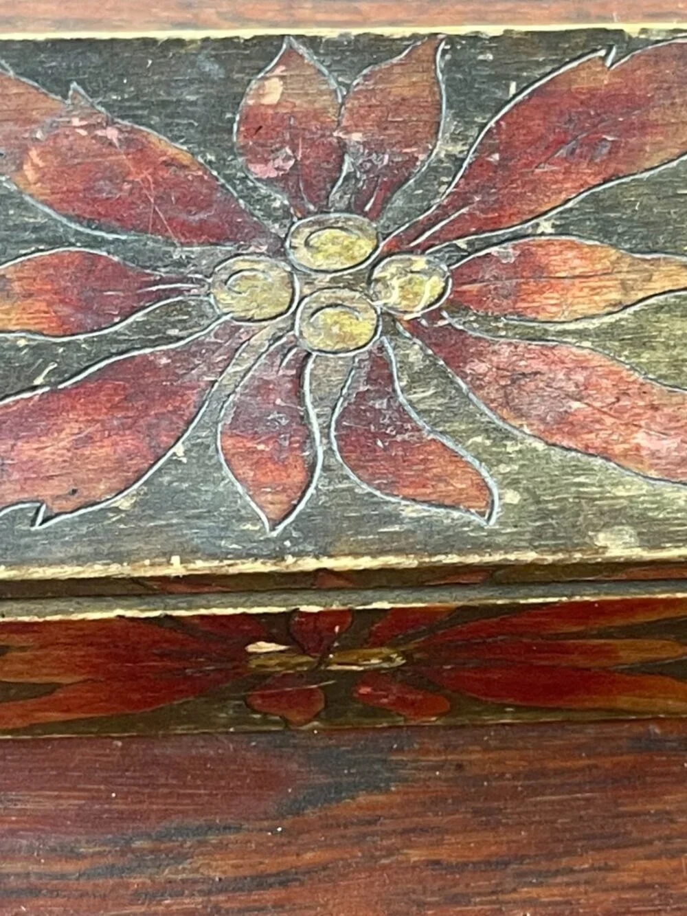 Mission 1900's Farmhouse Pine Wood Pyro Poinsettia Design Jewelry Box